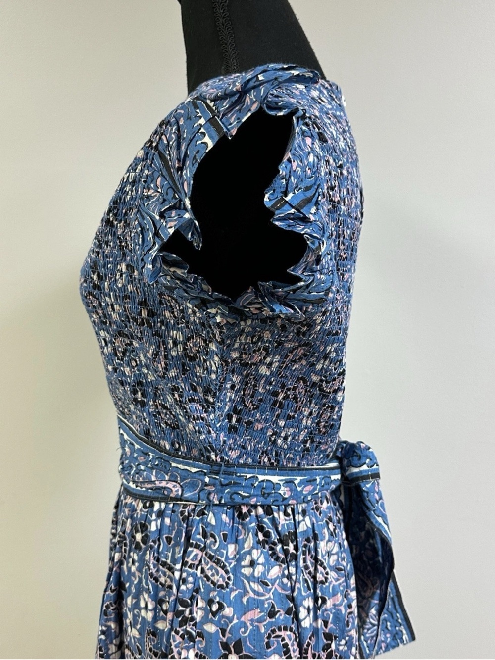 Cleobella Autumn Midi Dress Blue Paisley Floral Flutter Sleeve Smocked Size M - Picture 4 of 14